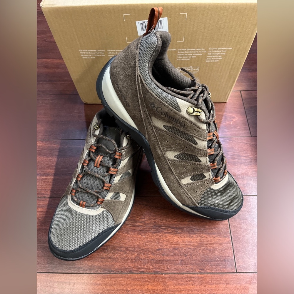 Mens 12 Columbia Redmond V2 Waterproof Hiking Trail Shoe Boots Brown HALF BOX